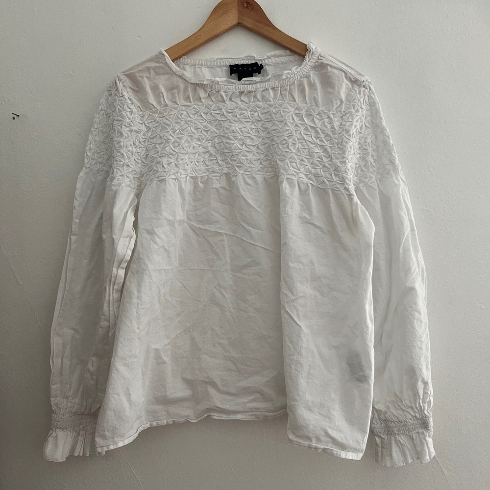 Hatch Maternity Scarlett Smock Long Sleeve 100% Cotton Peasant Blouse White M